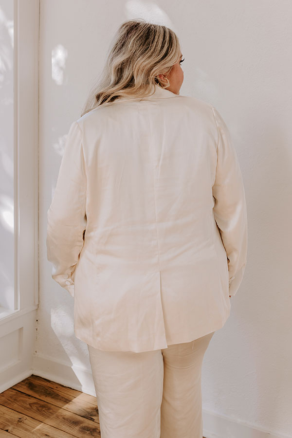 Premium Satin Blazer for Women - Cream Curves Collection