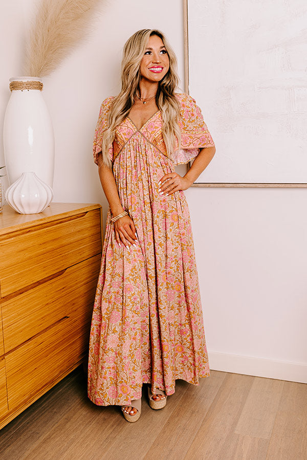 Premium Florence Stroll Maxi Dress - Boho Chic in Blush