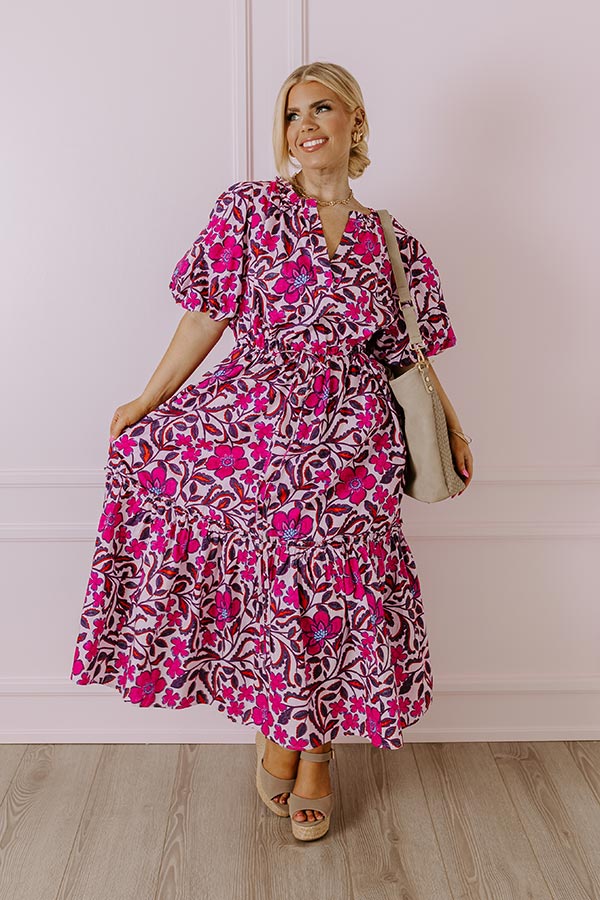 Premium Floral Midi Dress - Pink Curves
