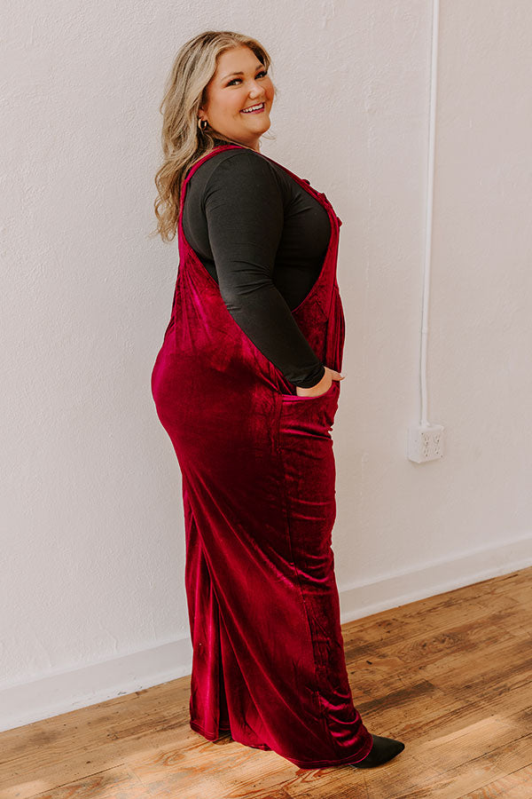 Premium Holiday Cheer Velvet Jumpsuit in Wine - Ultimate Curves Edition