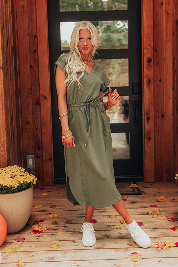 Premium Olive Madison Avenue Midi Dress