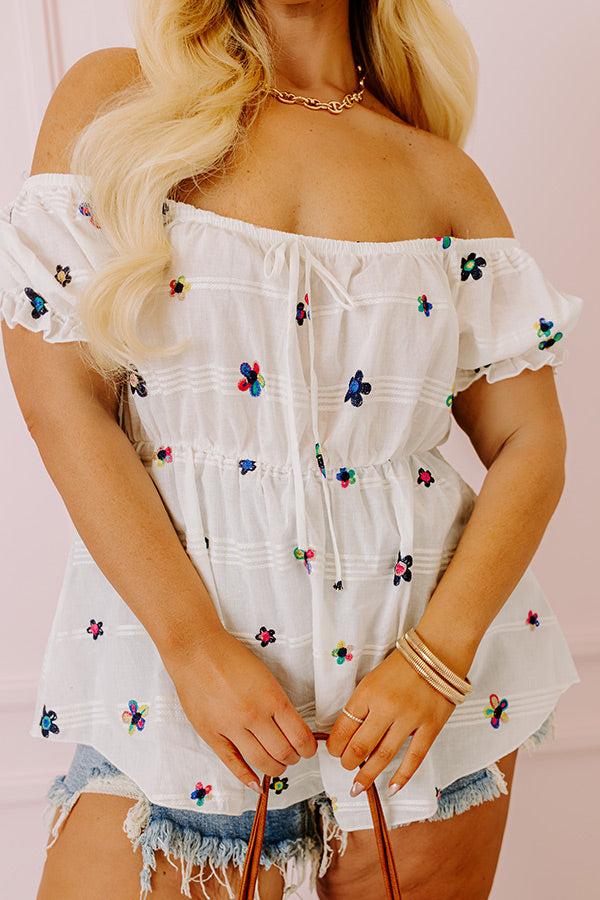 Premium Spark Joy Embroidered Top - White Curves Plus Size