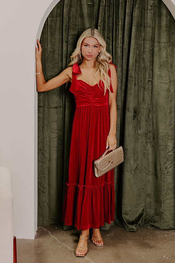 Premium Cranberry Martini Velvet Midi Dress - Red