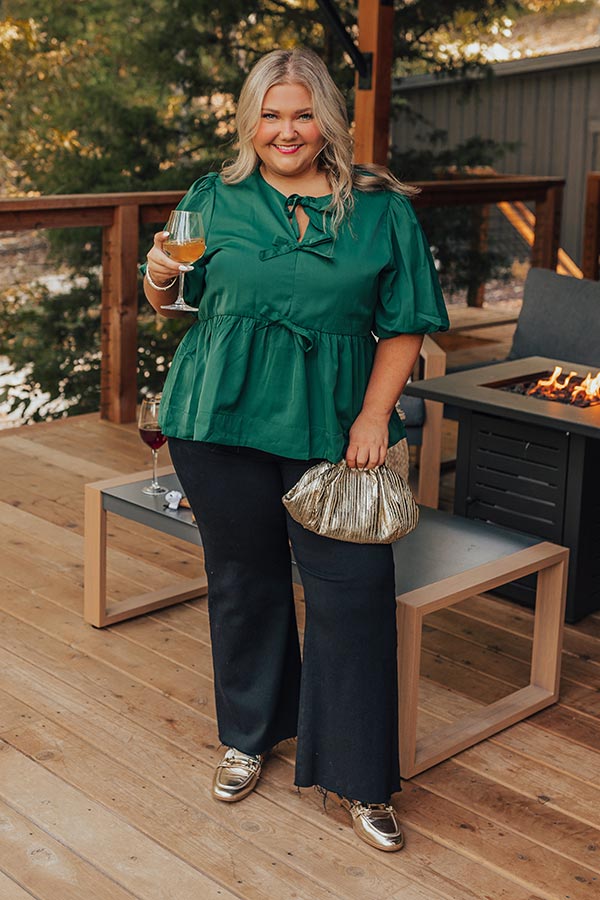 Premium Peplum Top for Curves - Ultimate Hunter Green Elegance