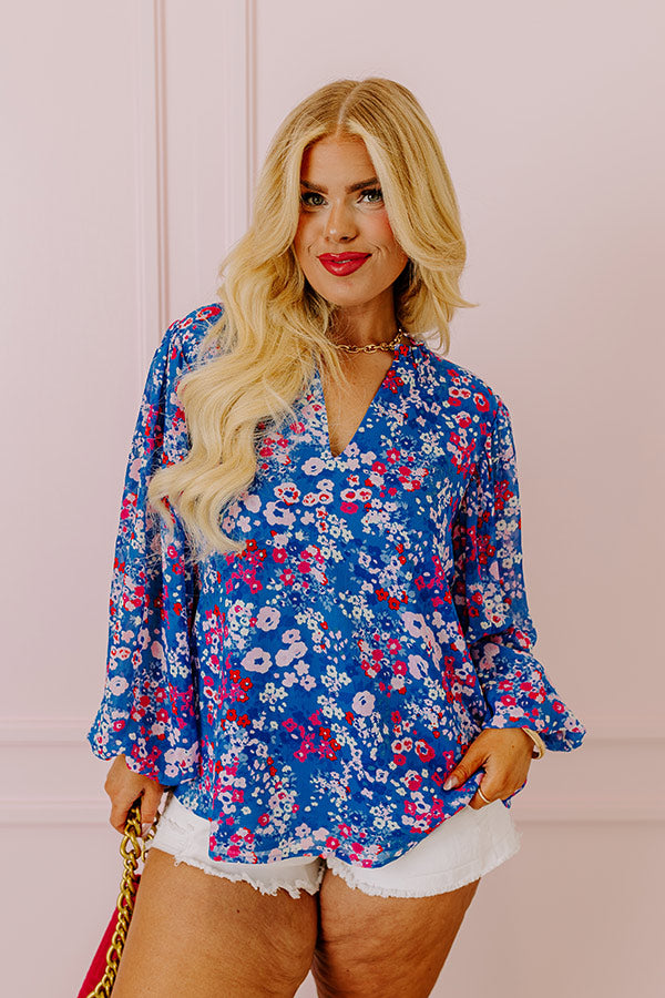 Premium Joy Shift Top - Blue Curves Chiffon Blouse