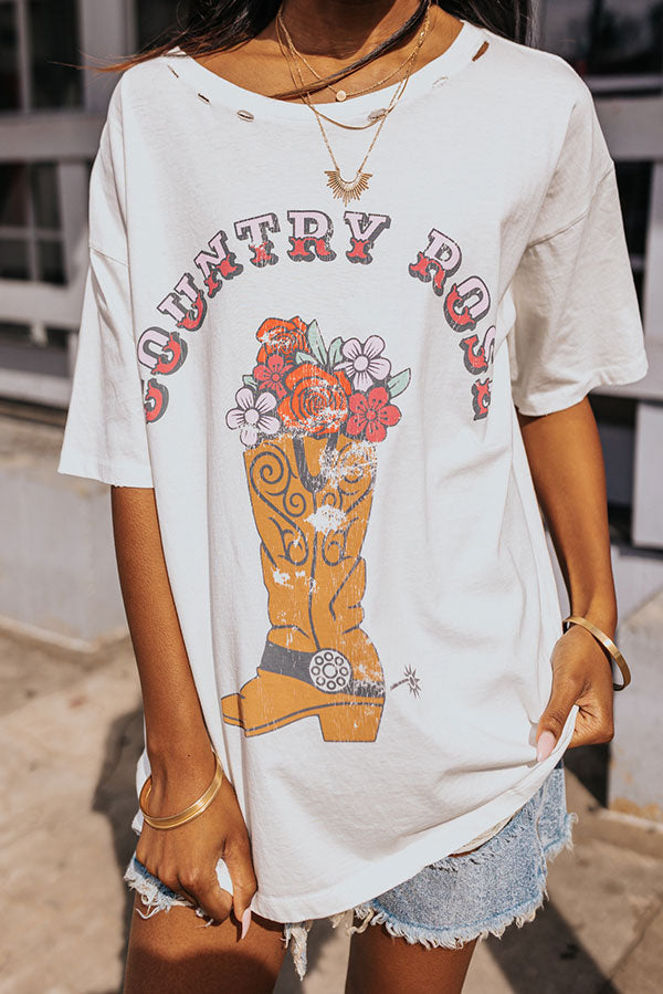 Premium Vintage Country Rose Graphic Tee - Distressed Style