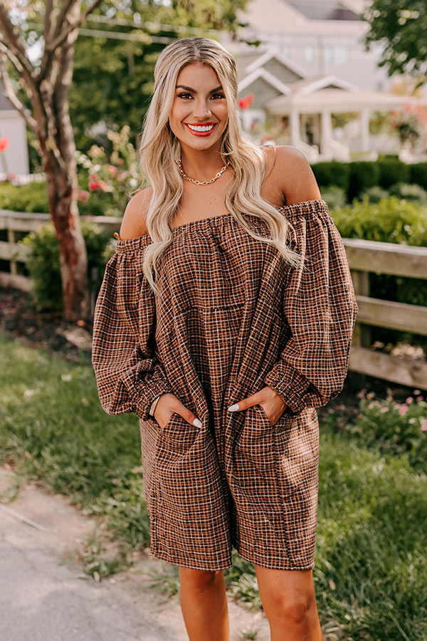 Premium Pumpkin Spice Plaid Mini Dress - Cozy Fall Essential