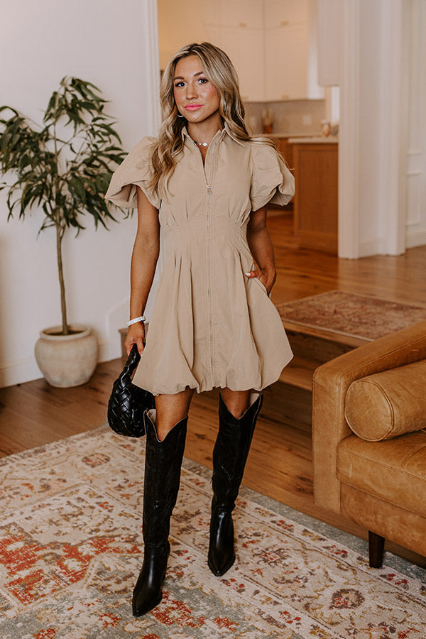 Ultimate Flirty Mini Dress - Khaki Chic