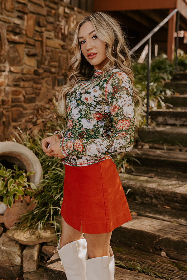 Premium Floral Dreams Mesh Top - Hunter Green