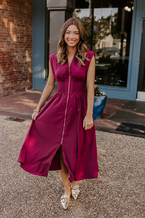 Premium Wine Elegance Midi Dress