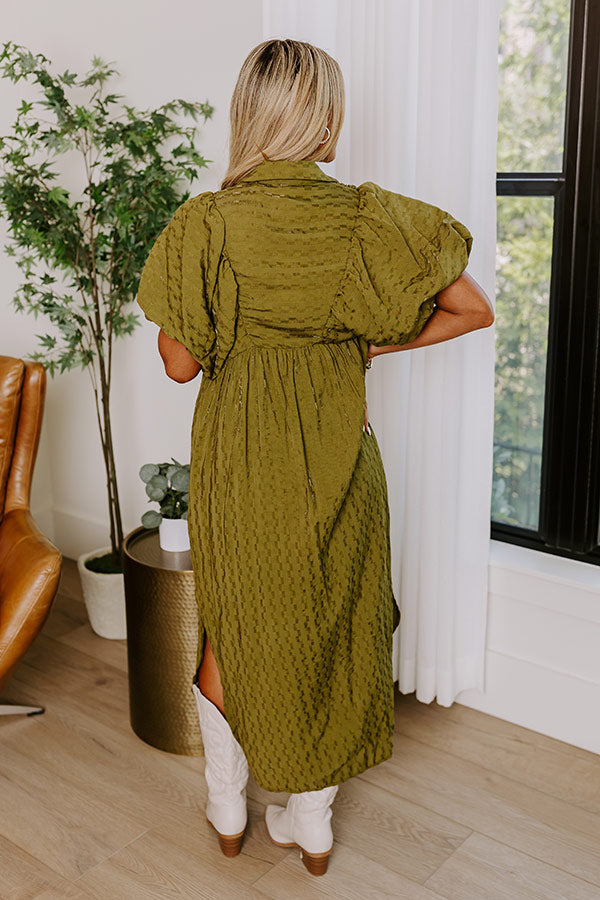 Premium Olive Midi Dress for Wine Tasting