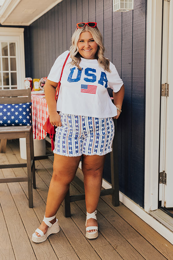 Premium Judy Blue Stars & Stripes High-Waist Denim Shorts for Curves