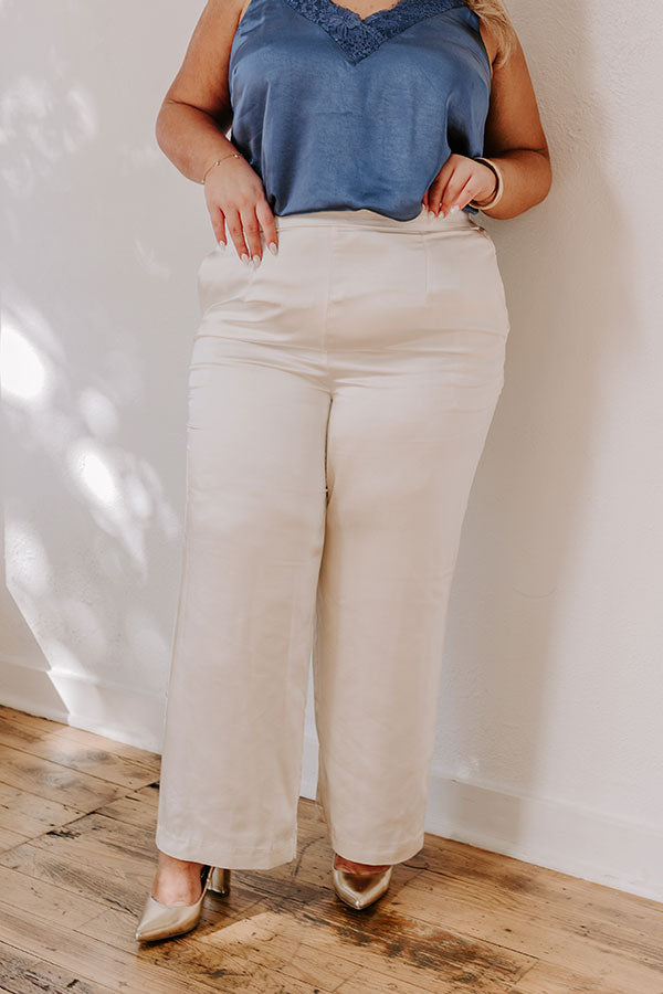 Premium Merlot Satin High-Waist Pants - Cream Curves Edition