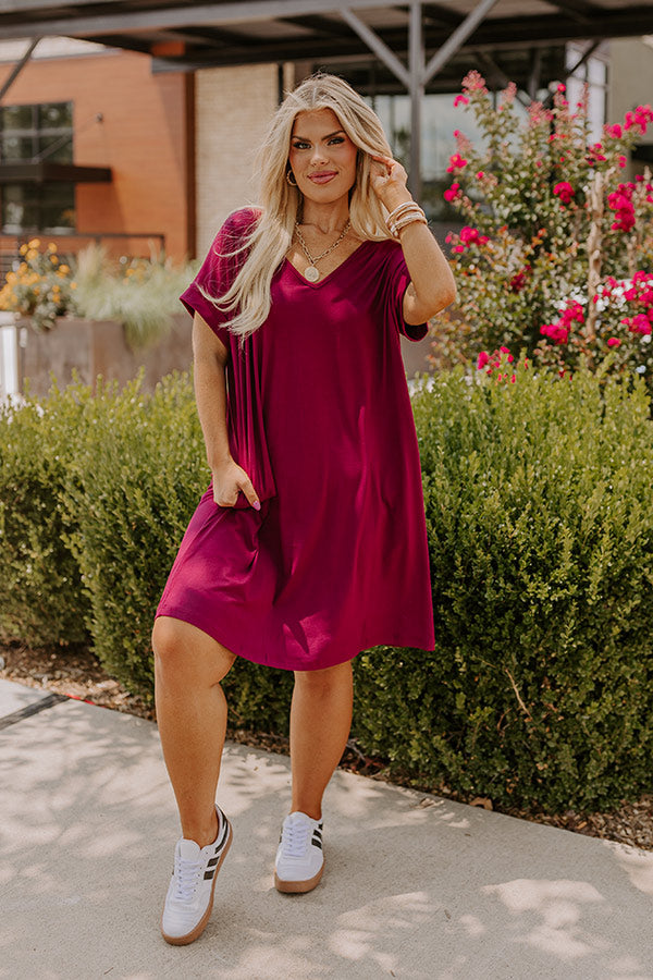 Premium Curves T-Shirt Dress - Wine Elegance