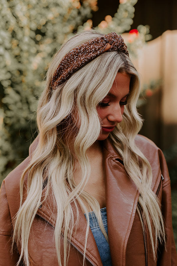 Premium Tweed Headband with Top Knot - Brown Chic