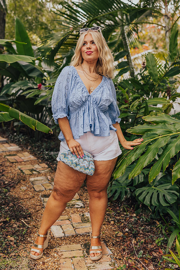 Premium Sky Blue Eyelet Top with Flowy Silhouette