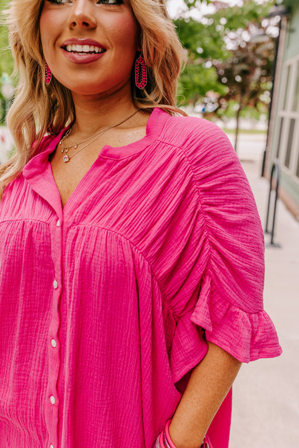 Ultimate Divine Downtime Button-Up: Hot Pink Curves for Effortless Style