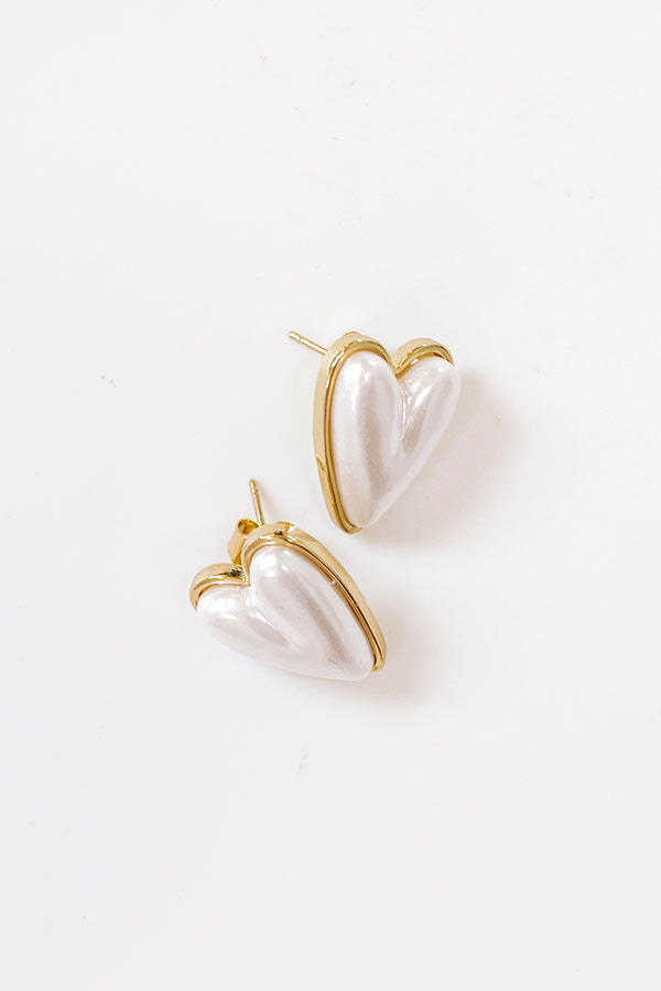 Romantic Heart Pearl Earrings - Premium Gold Dipped