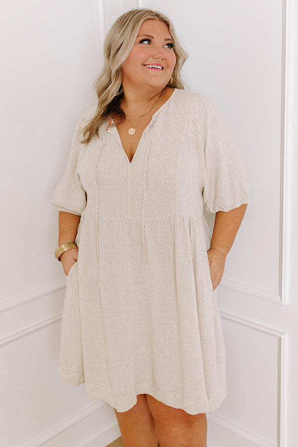 Ultimate Summer Linen-Blend Mini Dress in Oatmeal Curves