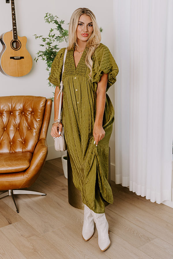 Premium Olive Midi Dress for Wine Tasting