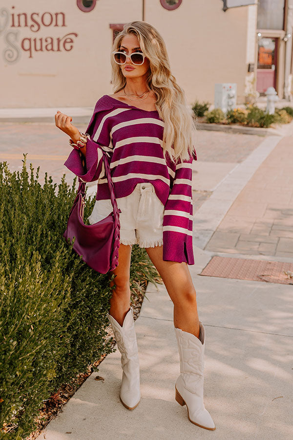 Premium Royal Plum Stripe Sweater - Ultimate Fall Chic