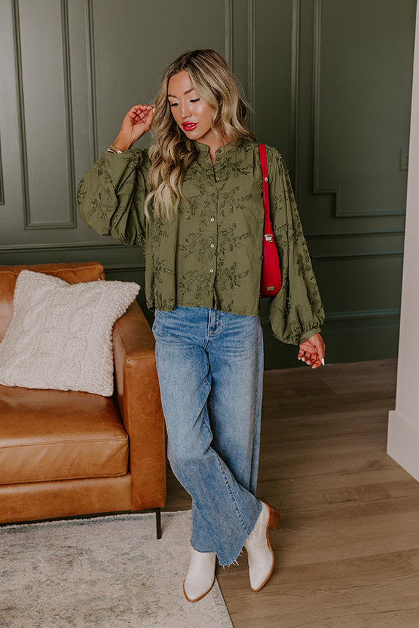 Premium Olive Embroidered Button-Up Top - Ultimate Style Upgrade