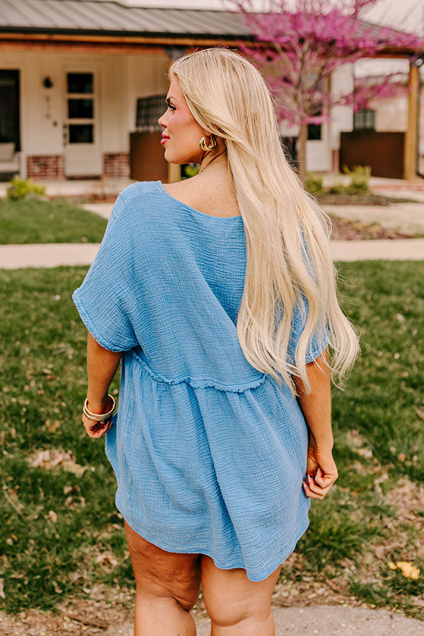 Premium Brunch Voyage Babydoll Top - Ocean Blue Curves