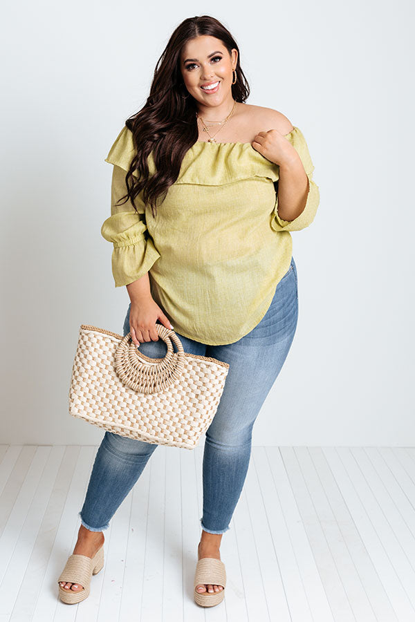 Ultimate Vacay Honey Off-Shoulder Shift Top in Lime Punch Curves