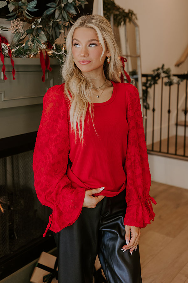 Premium Blissful Smile Jacquard Top - Romantic Red