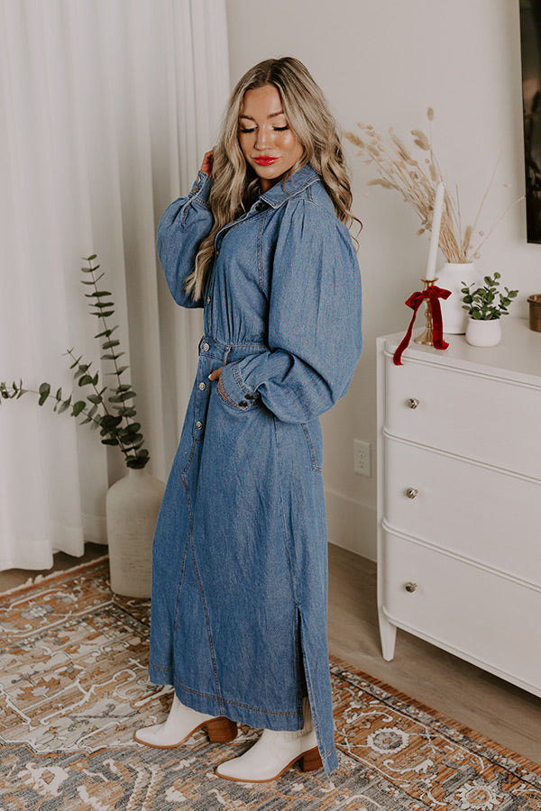 Premium City Chic Denim Midi Dress - Effortless Style