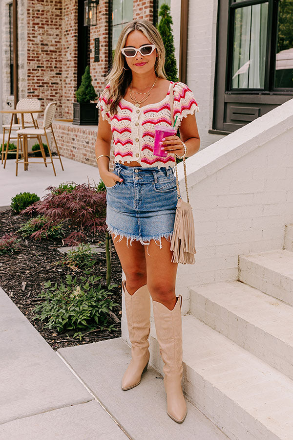 Premium Red Crochet Button-Up Top - Effortless Elegance