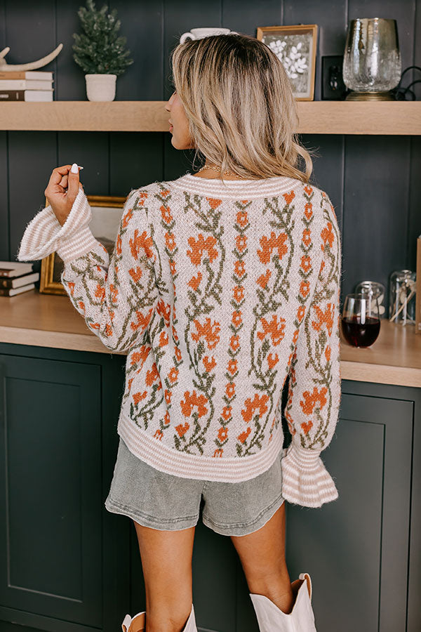 Premium Floral Dreams Knit Sweater - Light Oatmeal