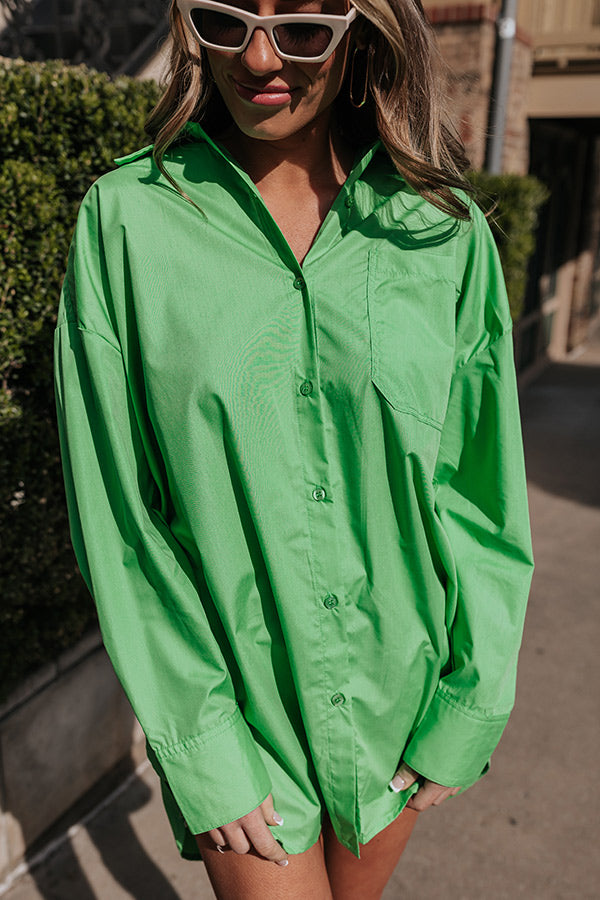 Premium Urban Adventures Oversized Button-Up Shirt in Vibrant Kelly Green