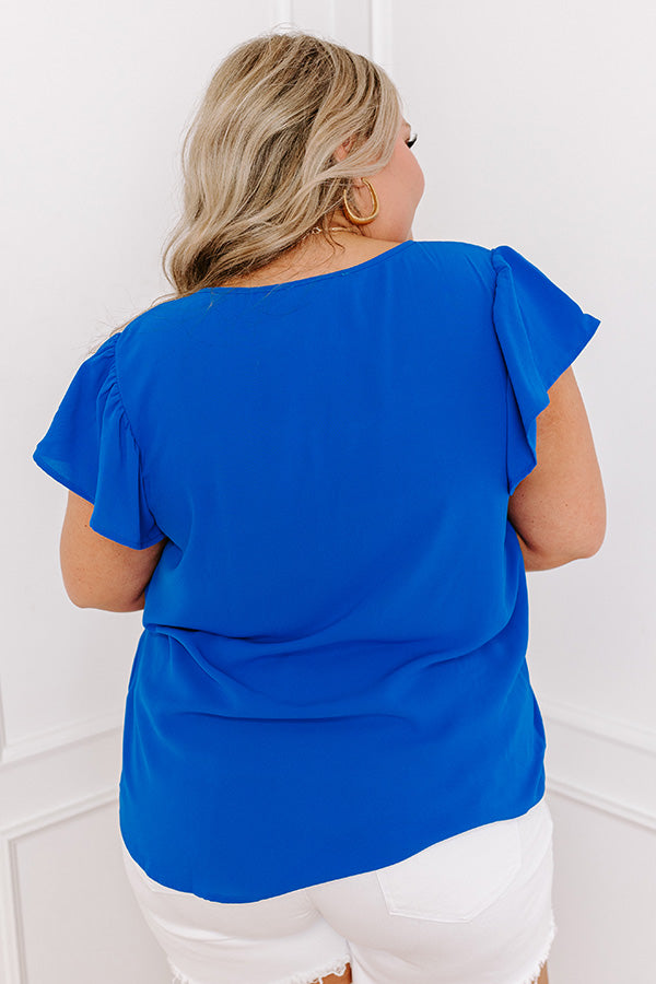 Premium Royal Blue Curves Flutter Sleeve Top - Ultimate Style Upgrade