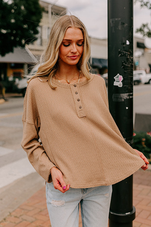 Premium Oversized Henley Top - Taupe | Ultimate Fall Fashion