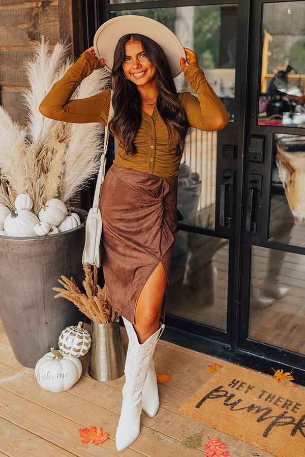 Premium Autumn Harmony Faux Suede Skirt in Chestnut - Ultimate Fall Wardrobe Essential