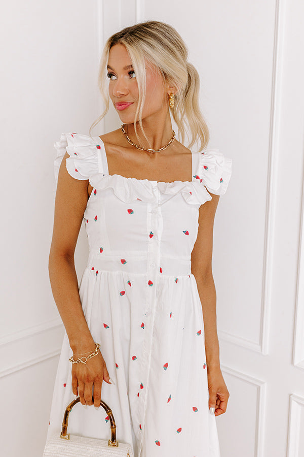 Premium Strawberry Kisses Button Down Midi Dress