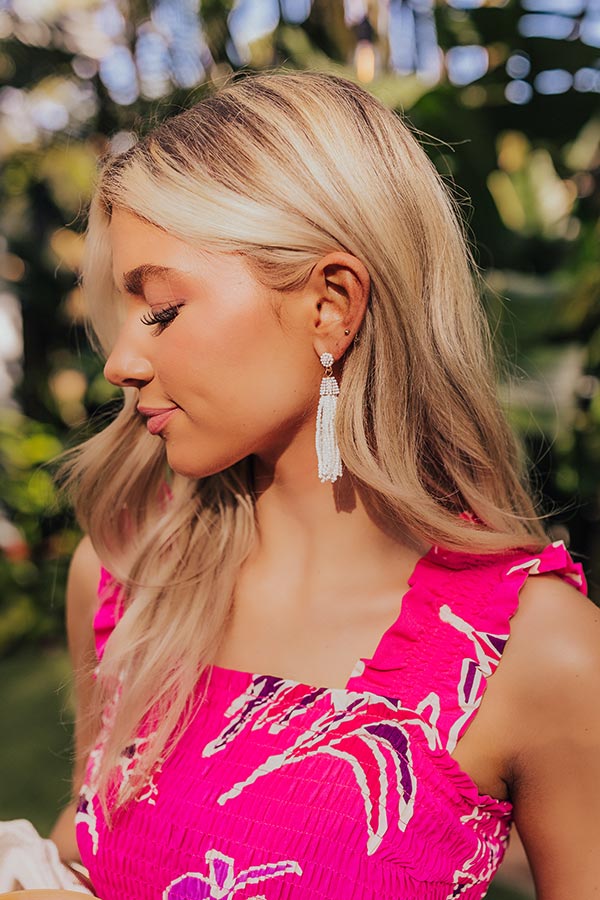 Premium White Beaded Tassel Earrings - Vibrant Vibes Collection