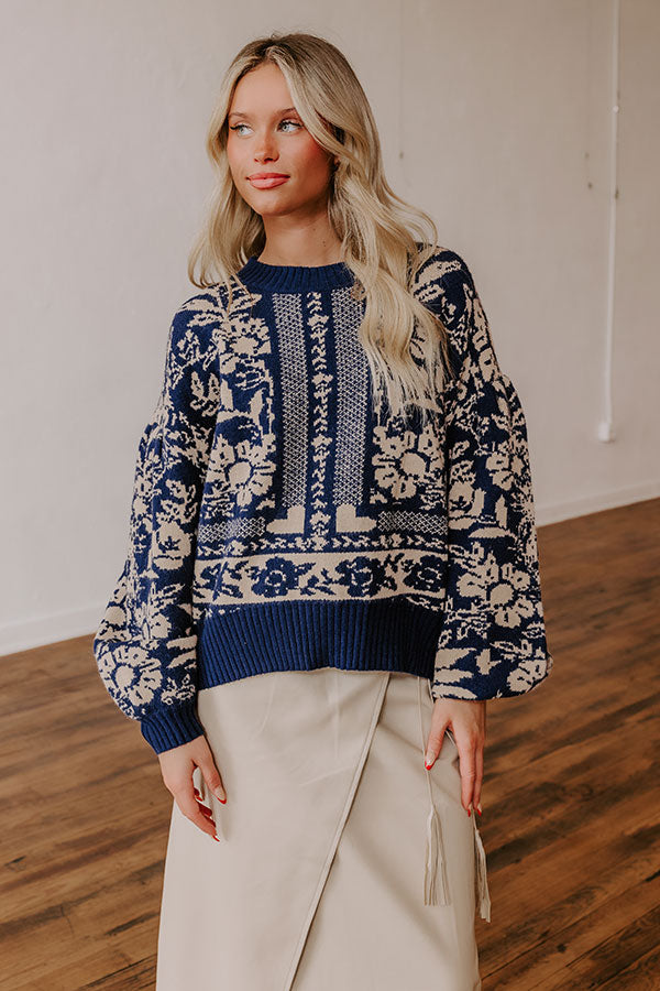 Premium Floral Knit Sweater - Navy | Ultimate Style Upgrade