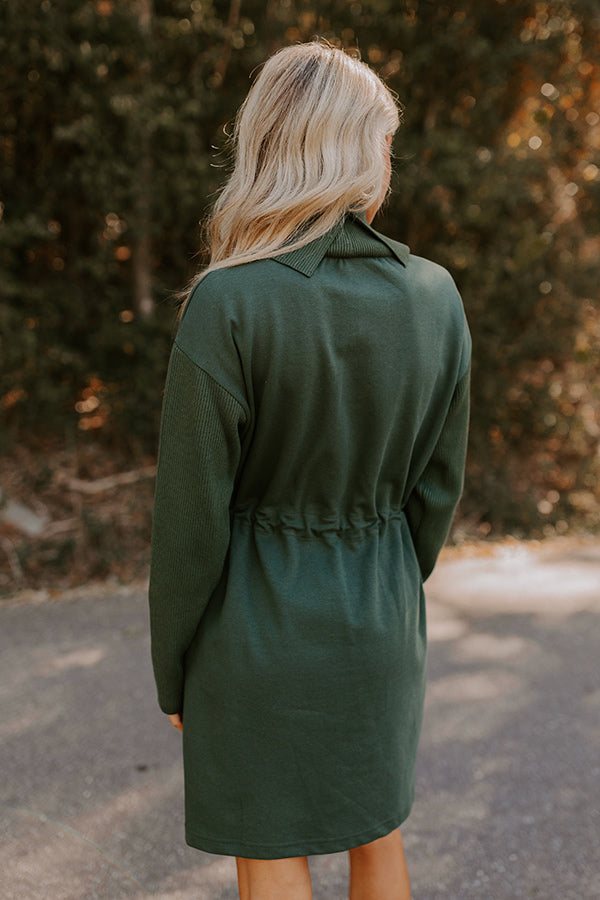 Premium Coffee Shop Cutie Drawstring Mini Dress in Hunter Green - Effortless Style Upgrade