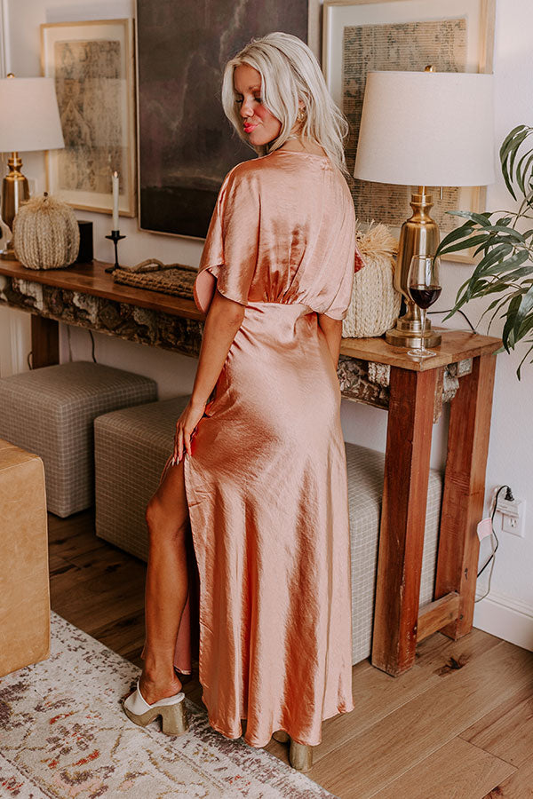 Premium Gala Moment Satin Maxi Dress - Rose Gold