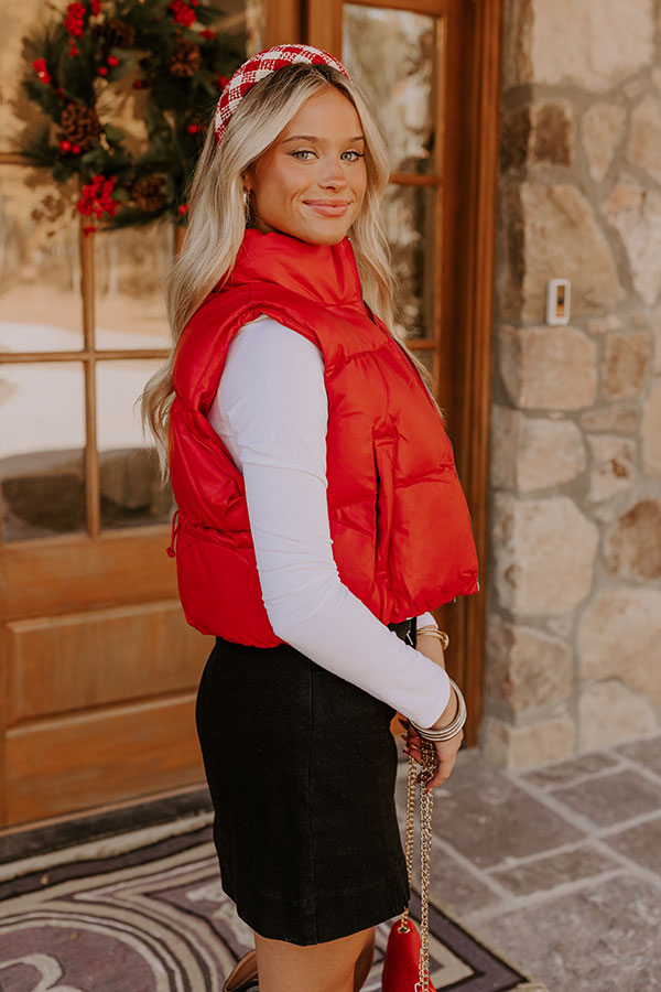 Premium Urban Outing Faux Leather Puffer Vest - Sleek Red Style