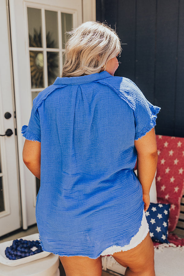 Premium Seaside Smiles Button-Up Shirt in Royal Blue - Ultimate Summer Style