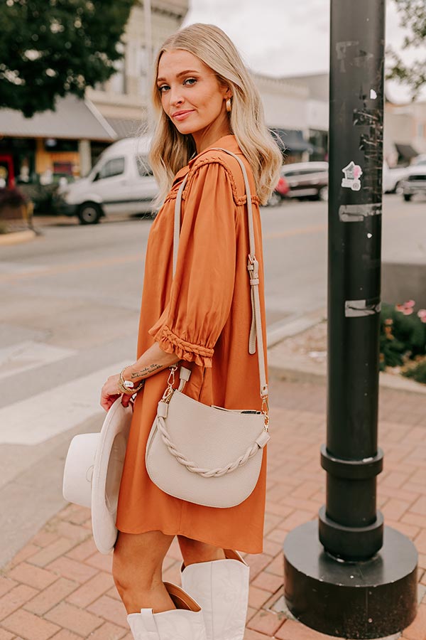 Premium Falling Leaves Button Down Mini Dress in Pumpkin - Ultimate Autumn Style