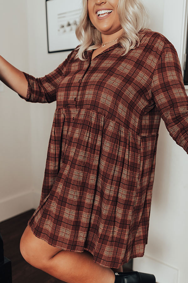 Premium Wine Plaid Tunic Dress - Ultimate Comfort for Curves