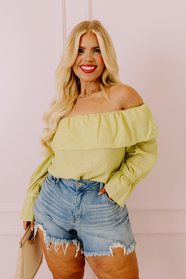 Ultimate Vacay Honey Off-Shoulder Shift Top in Lime Punch Curves