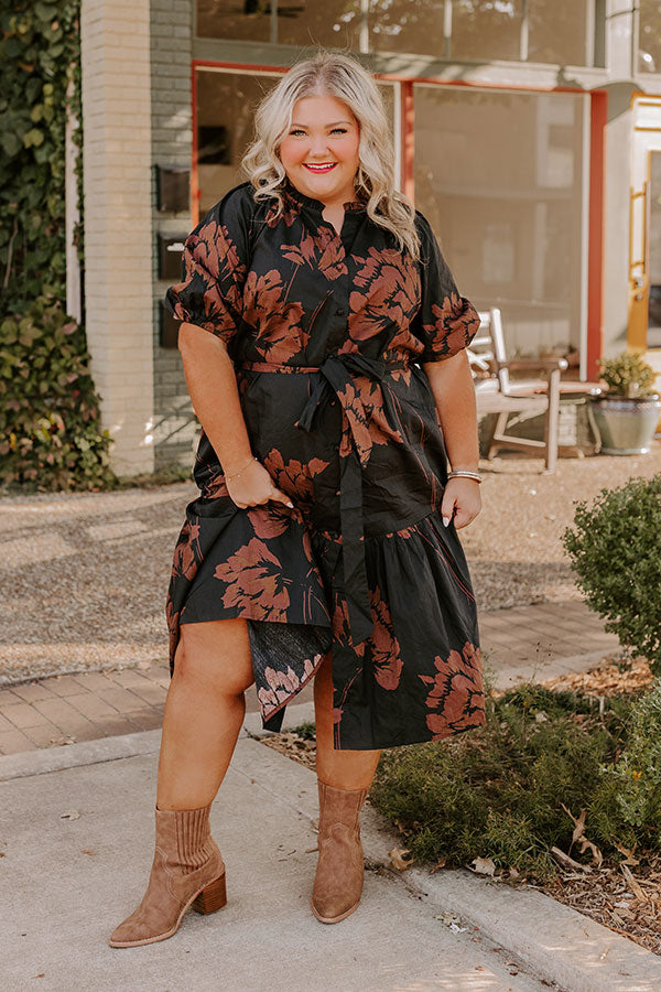 Premium Southern Countryside Floral Midi Dress - Black Curves Edition