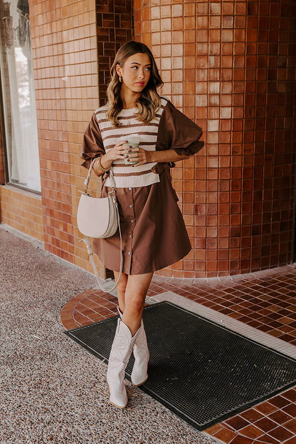 Ultimate Sweet As Can Be Stripe Mini Dress in Mocha