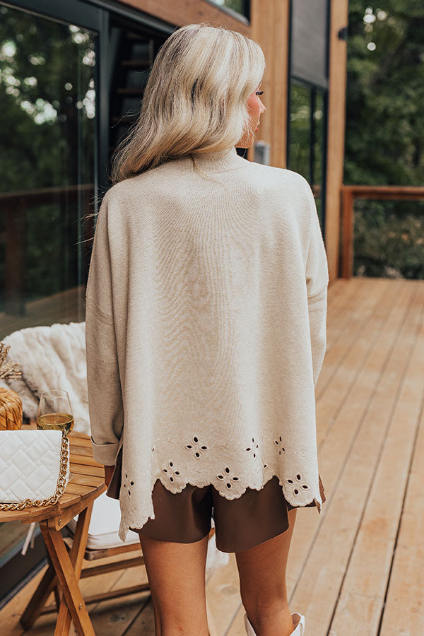 Premium Kind Glance Eyelet Sweater in Oatmeal - Ultimate Cozy Style