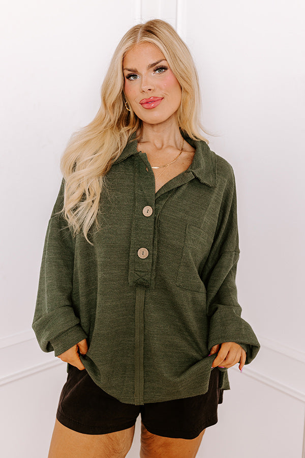 Premium Autumn Knit Henley Top - Hunter Green